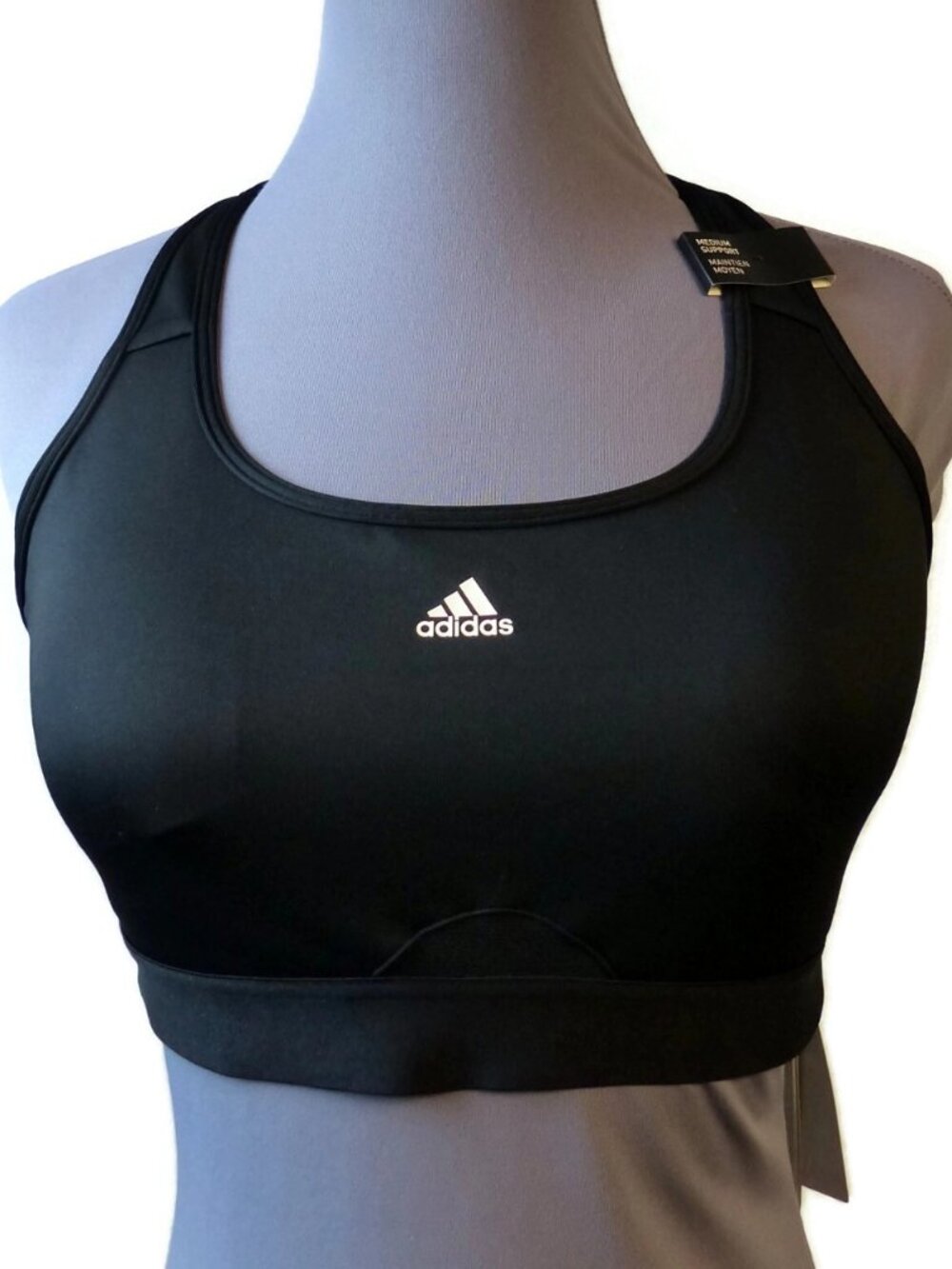 Adidas Powerreact Sports Bra Medium MDD Black Training HC7489 Fits Range